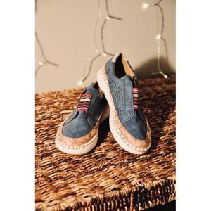 Blue Suede Slip On Espadillres (Multicolor Strap)